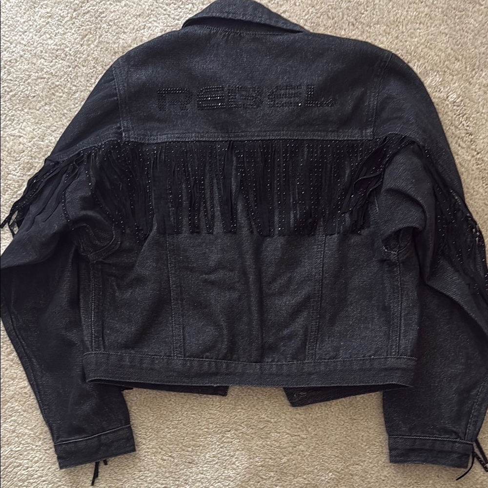 Rebel Athletic Black Fringe Jean Jacket